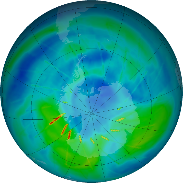 Antarctic ozone map for 20 March 2010